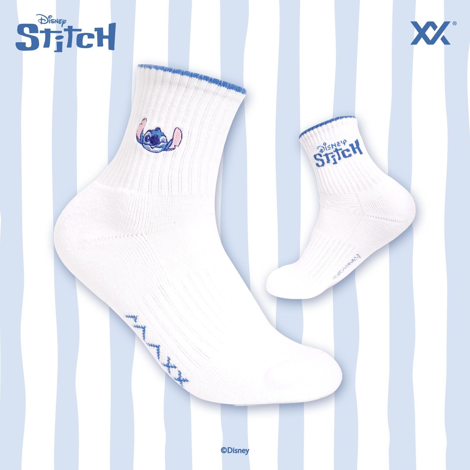 【予約注文 12月中下旬発送予定】スティッチ Stitch スポーツソックス ミディアム丈 バドミントン ディズニー