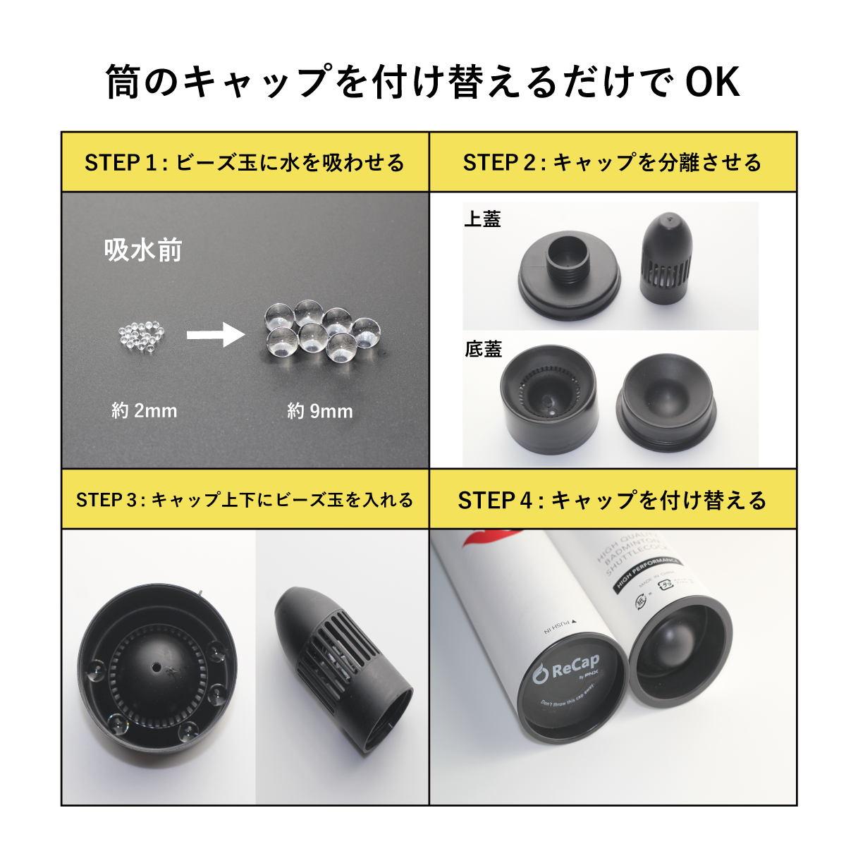 ReCap(リキャップ)2セット バドミントンシャトル用保湿キャップ