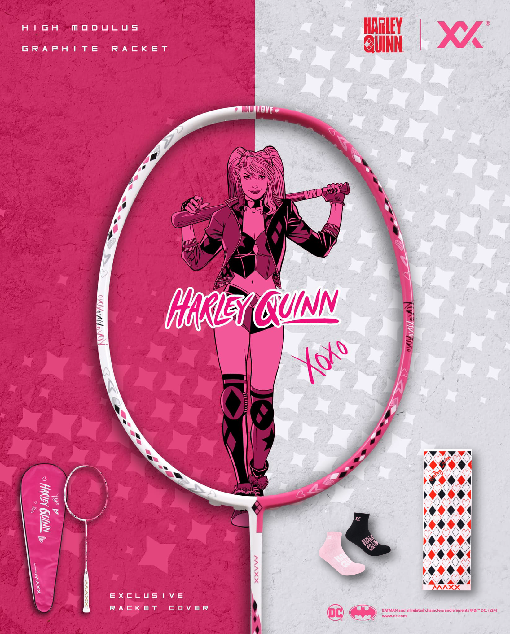 Harley Quinn バドミントンラケット 専用カバー タオル ソックスセット 6U/G6