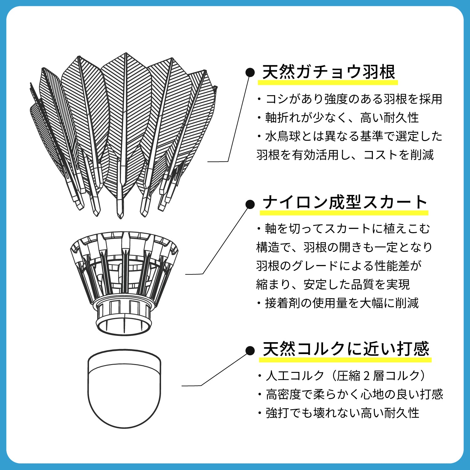 ハイブリッドシャトル 10ダース ガチョウ羽根 高耐久